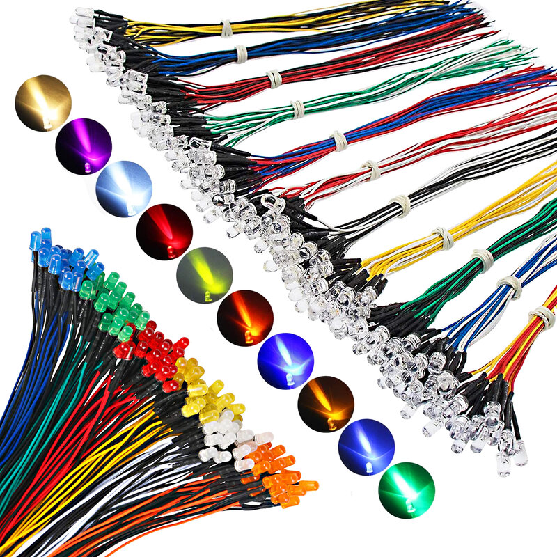 Lumières de diode LED précâblées, flash rapide et lent, diode électroluminescente RVB, lampe de 5mm, projets de bricolage, blanc, rouge, vert, bleu, orange, jaune, 12V, 25 pièces