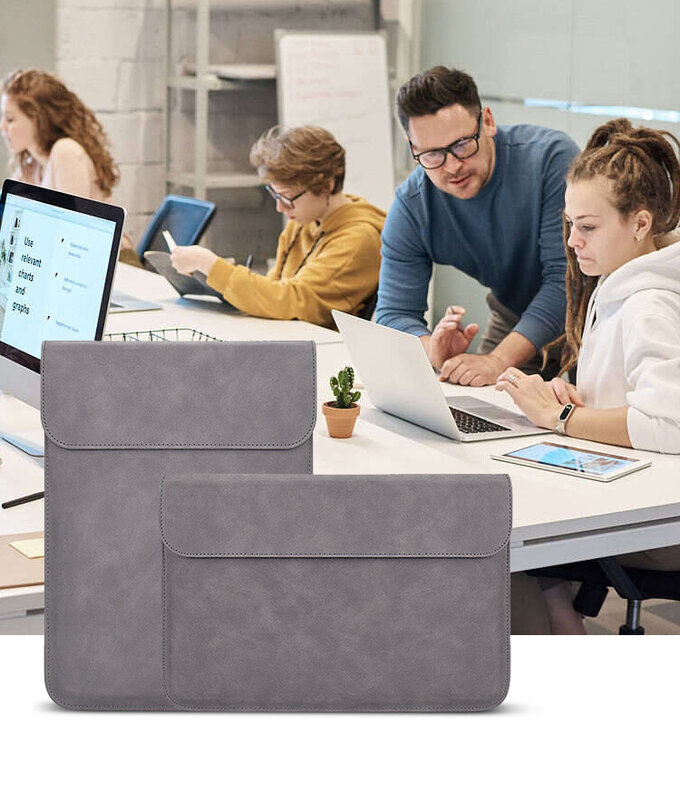 Funda de cuero PU para portátil, maletín impermeable, bolsa protectora, funda tipo sobre con bolsa pequeña para Macbook Pro Air