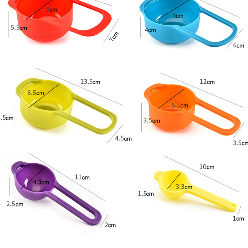 6 Pcs/Set Kitchen Measuring Spoon Rainbow Color Stackable Combination Measuring Cup PP Material Kitchen Accessories Baking Tools