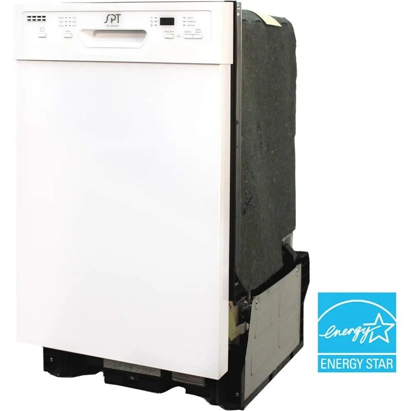 18 mesin cuci piring bawaan lebar dengan pengeringan panas, bintang energi, 6 program cuci, pengaturan 8 tempat dan bak baja tahan karat-Putih