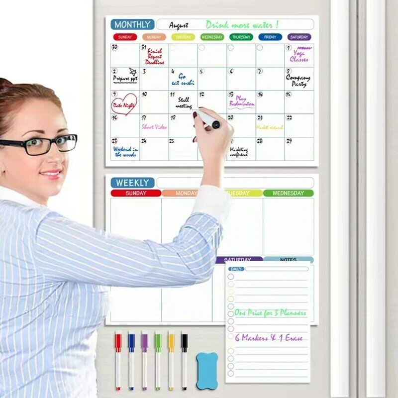 Planner miesięczny/tygodniowy magnetyczny tabela z kalendarzem tablica ścieralna na sucho tablicy naklejka na lodówkę Menu tablica ogłoszeń