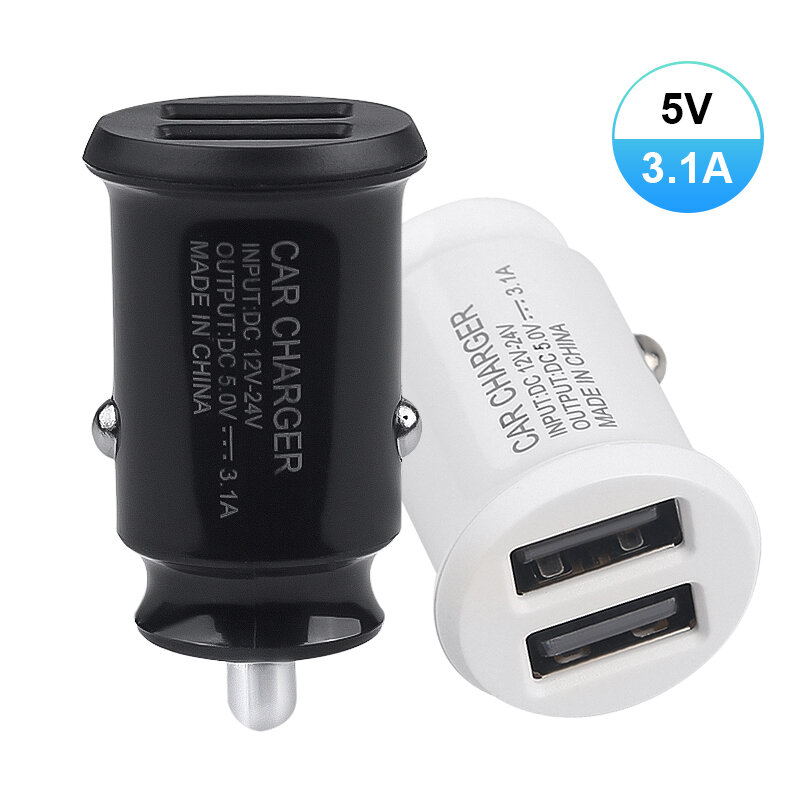 Carregador De Carro USB com Portas Duplas, Adaptador De Tomada De Energia De Carregamento, Tomada De Isqueiro, Xiaomi, iPhone, Huawei, Samsung, 5V, 3.1A