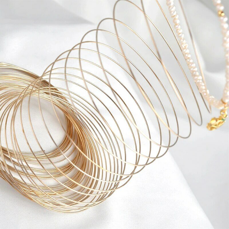 2 pçs de aço inoxidável ouro revestido mola de fio de aço de memória diy feito à mão jóias grânulo anel conexão acessórios material
