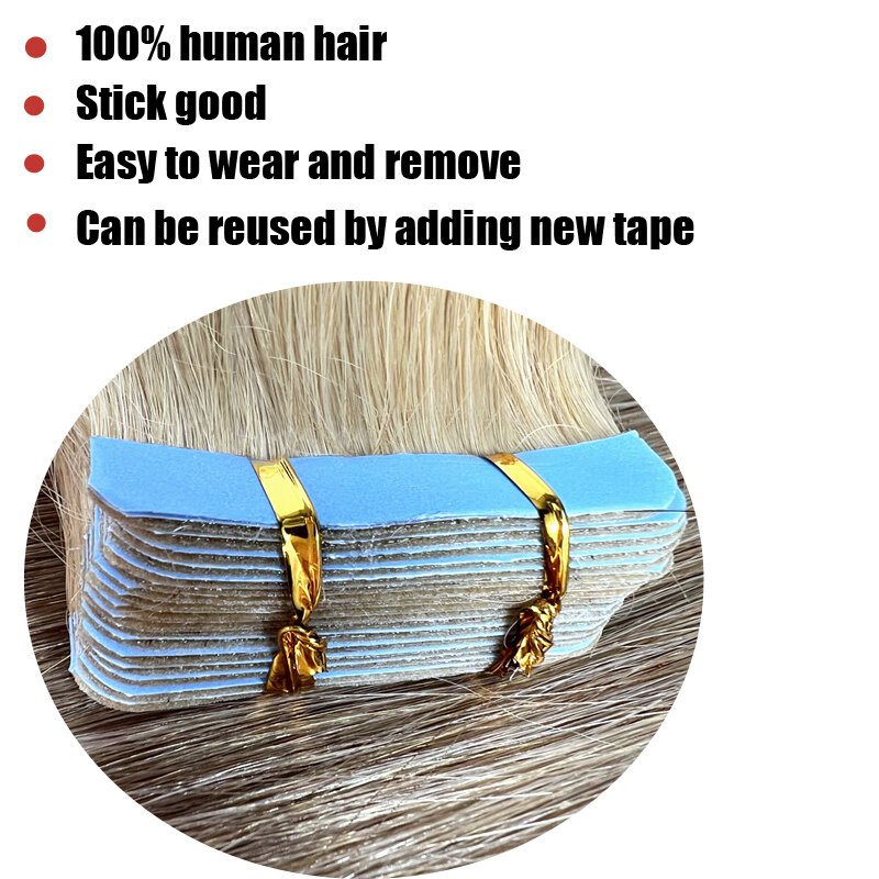 NNHAIR-extensiones de cabello humano 100% Remy para mujer, cinta Invisible, alta calidad, 14-24 pulgadas, 30G-70G