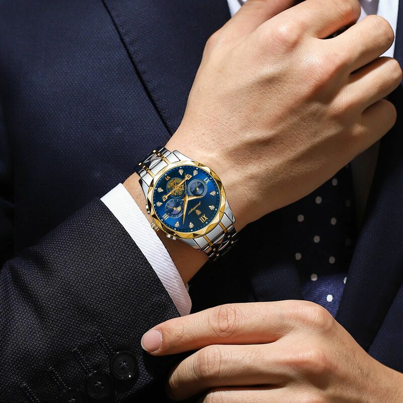 Podedagar-男性用高級腕時計,発光クロノグラフ,防水,ステンレス鋼,クォーツ