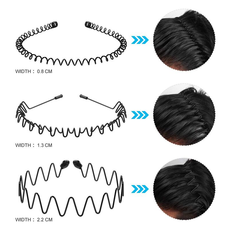 Unisex Black Elastic Non Slip Simple Metal Headbands For Men Women Wavy Hairband Spring Hair Hoop Fashion Hair Accessories