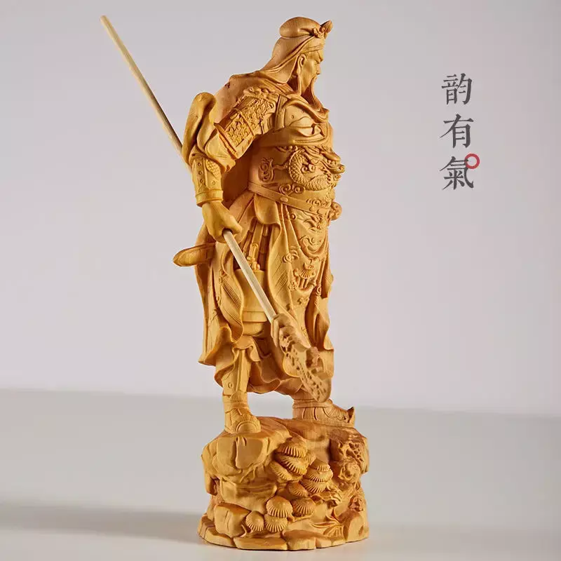 Legno di bosso intaglio Guan Gong manico pezzo Yibo Yuntian Guan Yu statua decorazione legno massello intagliato ricchezza e sicurezza
