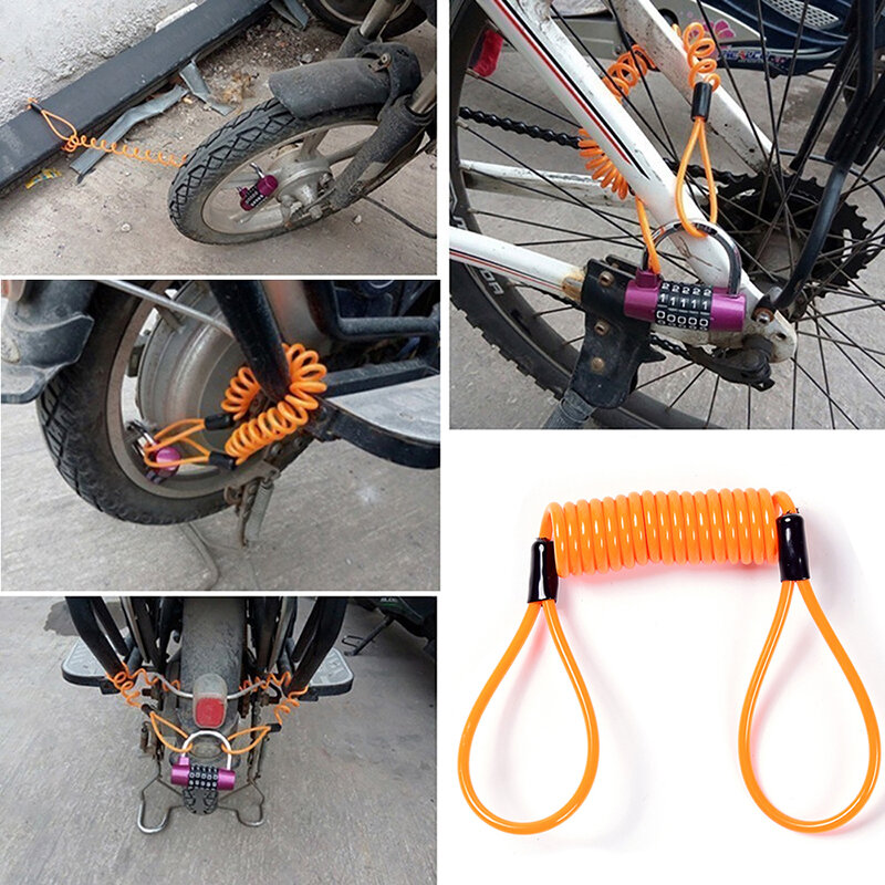 SPEWPRP 120CM Motorcycle Brake Disc Lock Scooter Reminder Cable Bicycle Spring Rope Bag Anti-Theft Cable Protection Alarm Locks