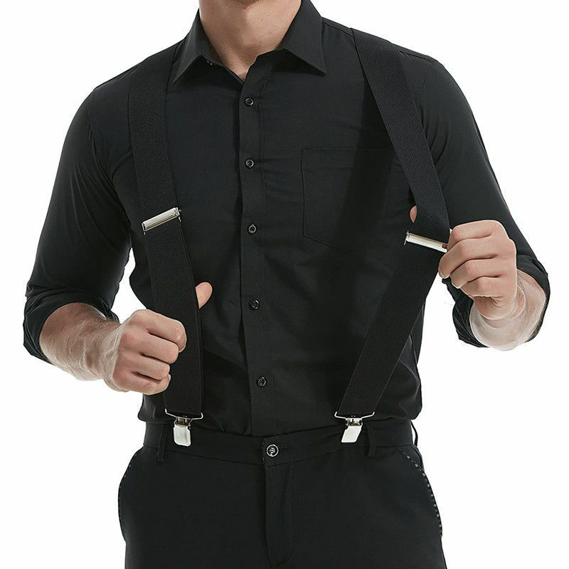 Suspensórios para trabalhos pesados para homens, costas X largas com 4 clipes fortes, cintas elásticas ajustáveis para calças, tamanho grande, 5cm, 2"