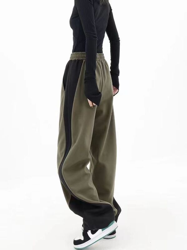 Y2K 하이 웨이스트 패치 워크 루즈핏 와이드 레그 팬츠 캐주얼 바지 여성용, 한국 패션 스트리트웨어 빈티지 바지 2023 봄 상품