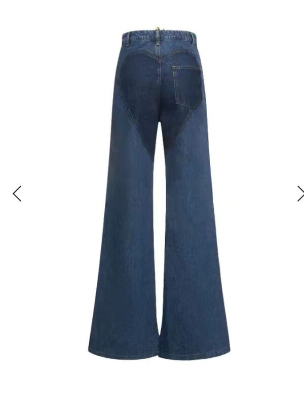 Fashion Wide Leg Jeans Trousers Women Streetwear Cutout Hollow Out Criss Cross Straight Flare Denim Pants 2023 INS