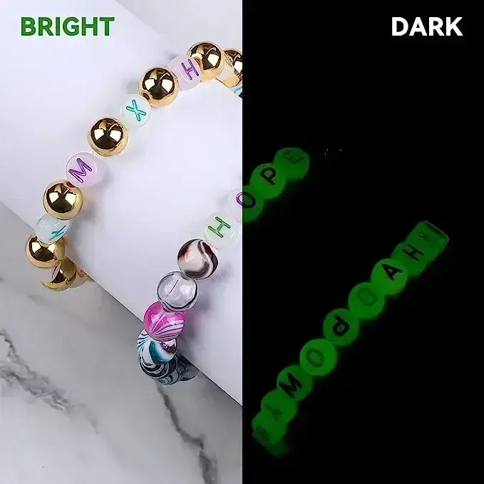 100/200/300/500 stücke Acryl leuchtende Perlen rundes Herz Blume Quadrat Alphabet Perlen für Schmuck machen DIY Armband Zubehör