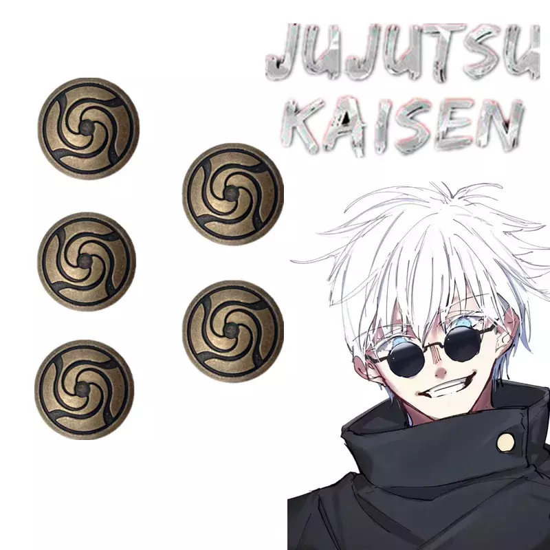 Material de botones de aleación de Cosplay de Anime Jujutsu Kaisen Gojou Satoru Nobara Kugisaki Itadori Yuuji Fushiguro Megumi Ryoumen Sukuna