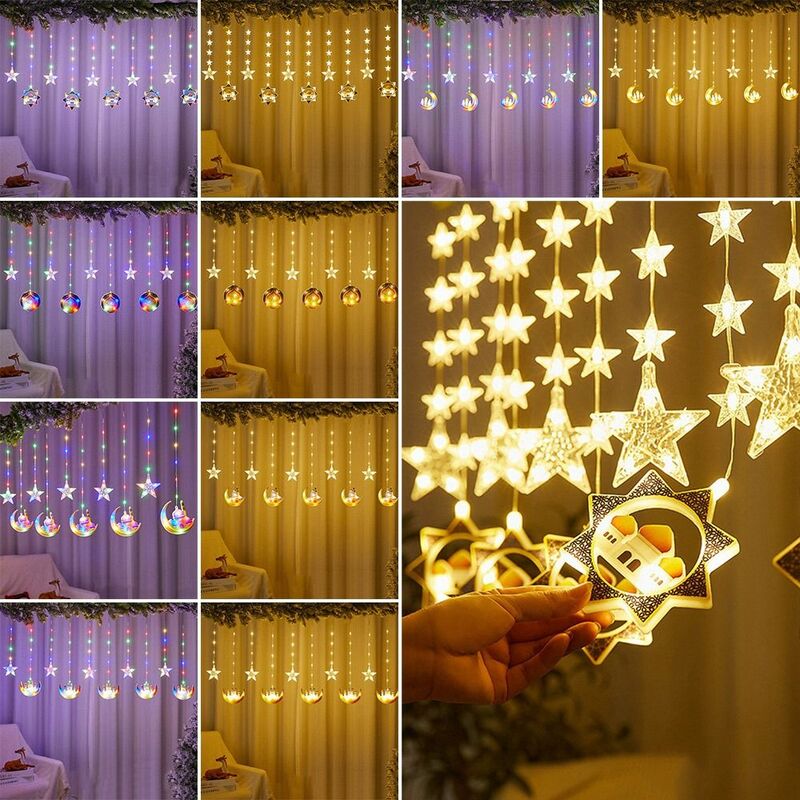 Dekorasi pesta Ramadan Kareem dekorasi rumah lampu peri lampu tirai Lebaran LED cahaya senar