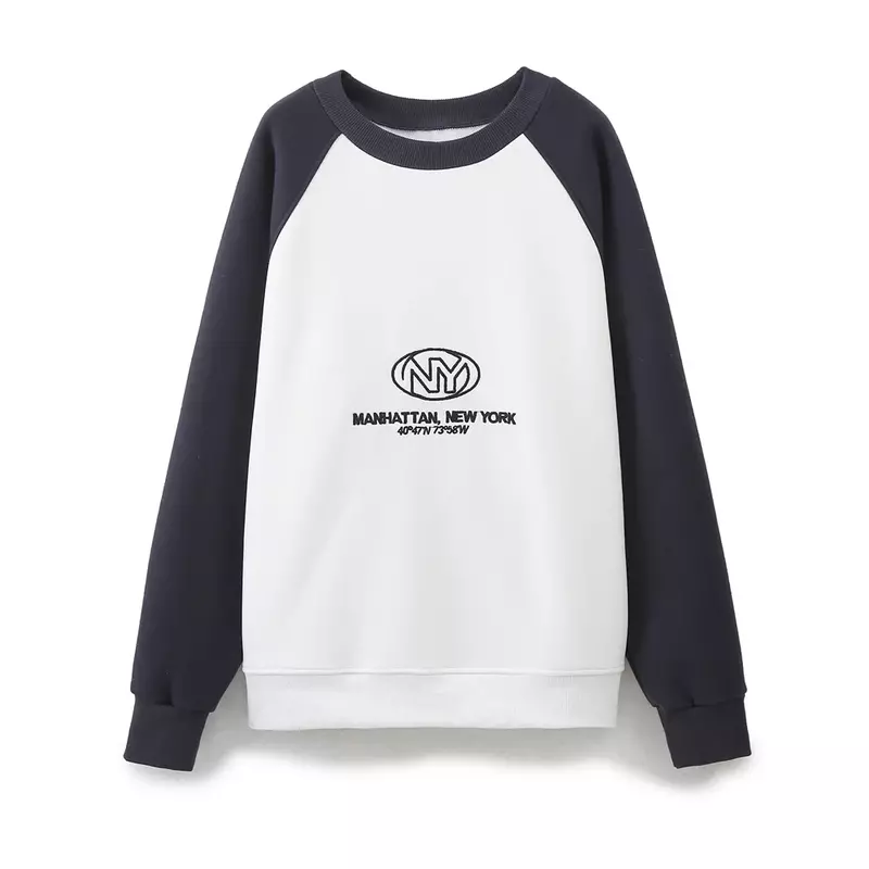 2024 New Women's Fashion Letter Embroidery Decoration Loose Versatile Sweatshirt Retro Long sleeved Women's Pullover Chic Top
