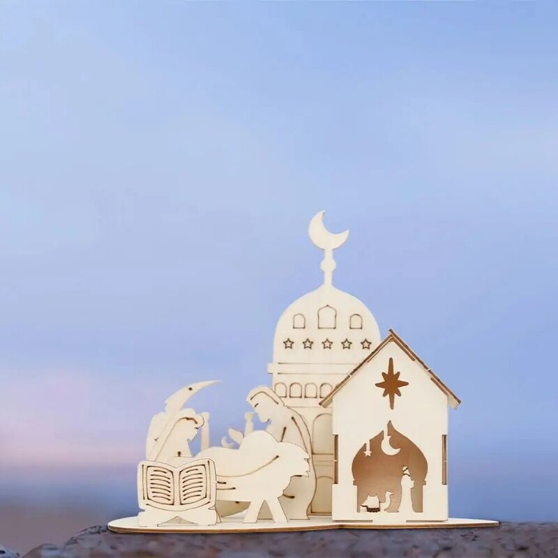 Ornamentos decorativos do castelo de madeira, 3D Removível Ramadan Table Ornaments, Handmade Eid Mubarak, DIY Craft