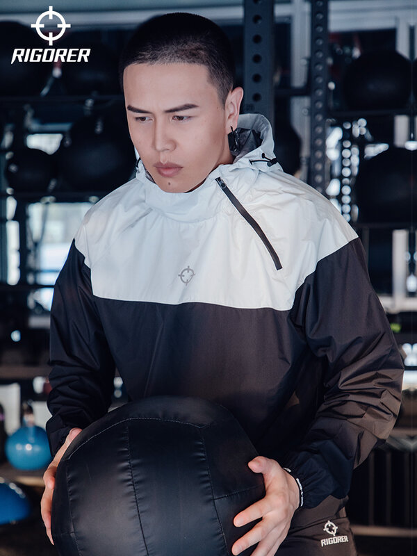 RIGORER Sauna Suit Windbreaker Training Sweat Suit Men Bodybuilding Exercise Sweat Running Shapewear Top Gym Exercise Trainer