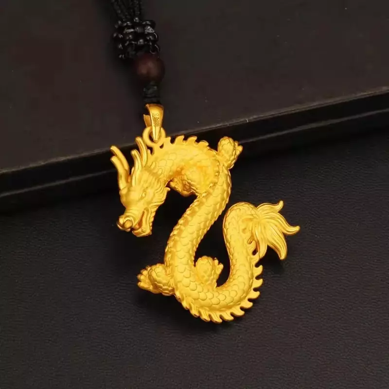 Liontin naga AU750 kuning tanda zodiak Tahun natal 24K 999 mendominasi kalung segel logam pria dan wanita Podweska