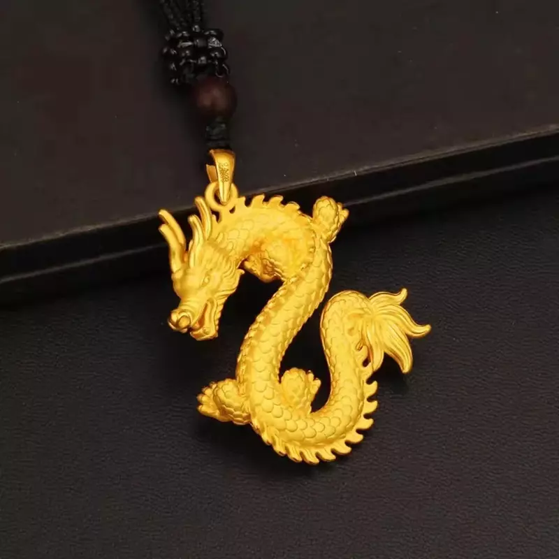 Yellow AU750 dragon pendant natal year zodiac sign 24K domineering 999 necklace metal seal men and women Podweska