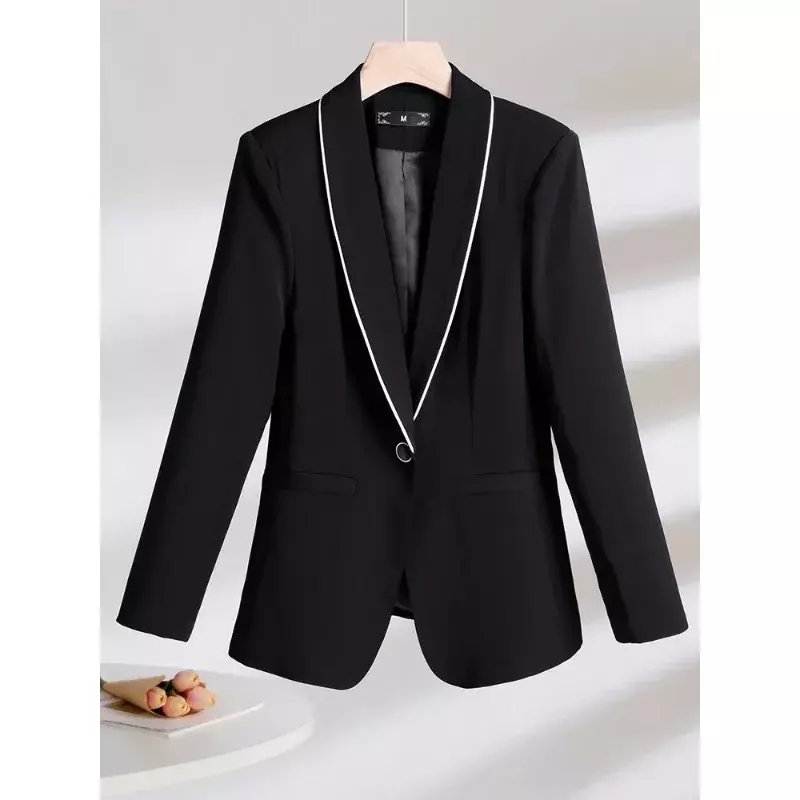 Frühling Herbst weiß schwarz gestreiften Blazer Frauen Damen weibliche Geschäfts arbeit tragen Langarm Single Button formelle Jacke Mantel