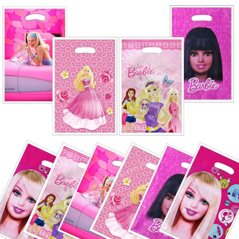 10/20/30 buah tas hadiah Pesta Ulang Tahun Barbie, tas Loot permen tema putri merah muda dekorasi pesta ulang tahun Barbie anak perempuan