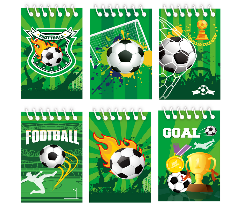BANBALLON-Mini blocs-notes de football, thème du football, ensemble de faveurs de fête de football, cahiers à spirale en 6 styles pour Teache, 12 pièces