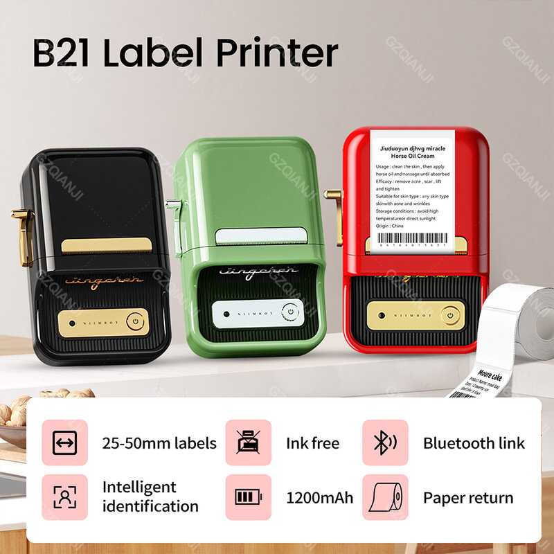 Niimbot B21 Label printer Bluetooth, pembuat stiker saku Mini portabel merah untuk penggunaan telepon rumah kantor