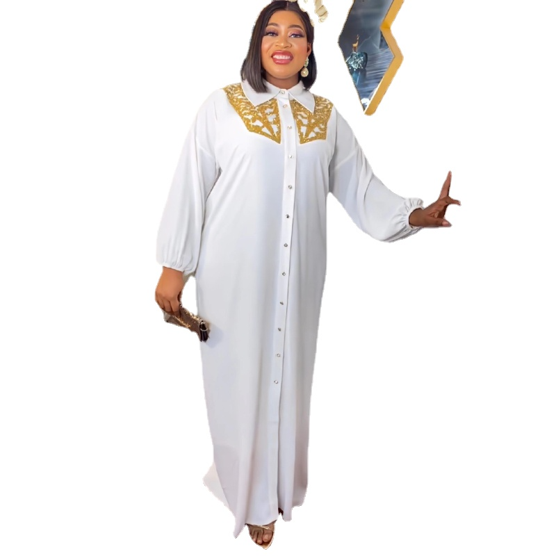 Gaun kemeja ukuran Plus untuk wanita Afrika Dashiki motif jubah Maxi lengan panjang Dubai Turki Kaftan abaya dua potong Set pakaian