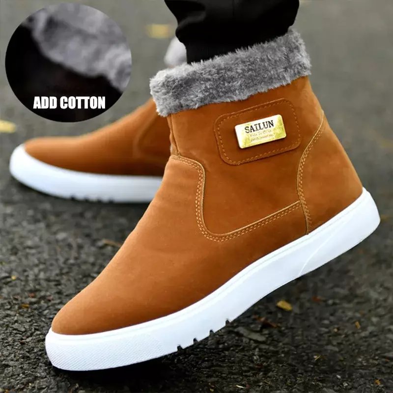 Thick Warm Men Boots Leather Shoes Men Winter Snow Boots High-top Men's Casual Shoes With Fur Plus Size Velvet Ankle Boots Male