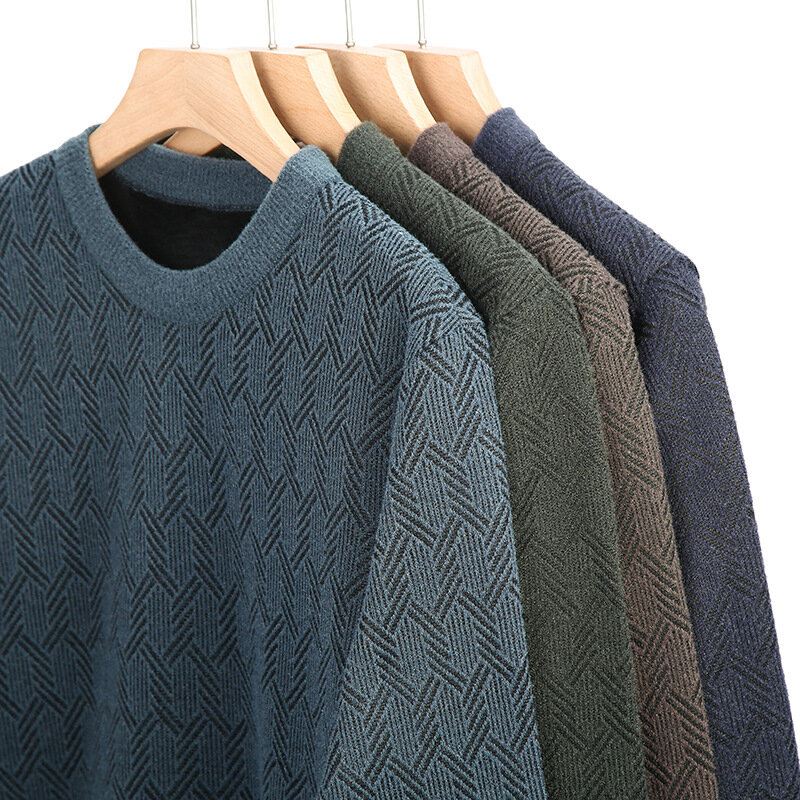 Suéter acolchado de terciopelo para hombre, suéter grueso de Cuello medio alto, cuello redondo, cálido, suelto, informal, camisa de fondo, Invierno