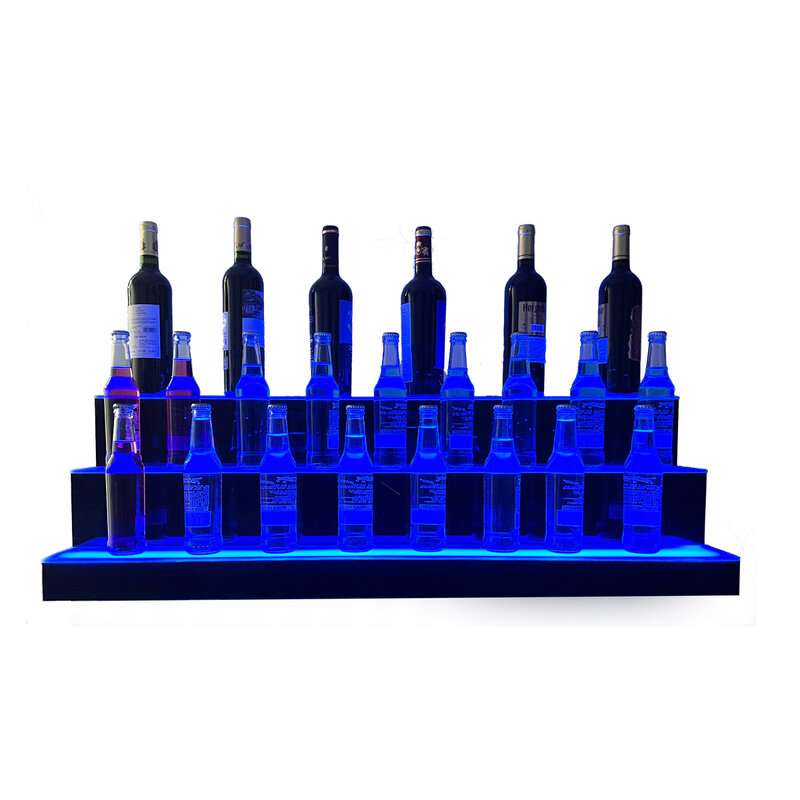 Présentoir pour bouteilles d'alcool, étagères de Bar à LED de 39 pouces, étagère éclairée à 3 niveaux 7 couleurs pour maison/Bar Commercial