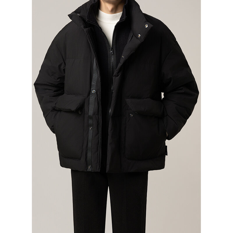 남성용 두꺼운 따뜻한 다운 재킷, 긴팔, 단색 다운 코트, 패셔너블한 하이엔드 다운 코트, 겨울 신상