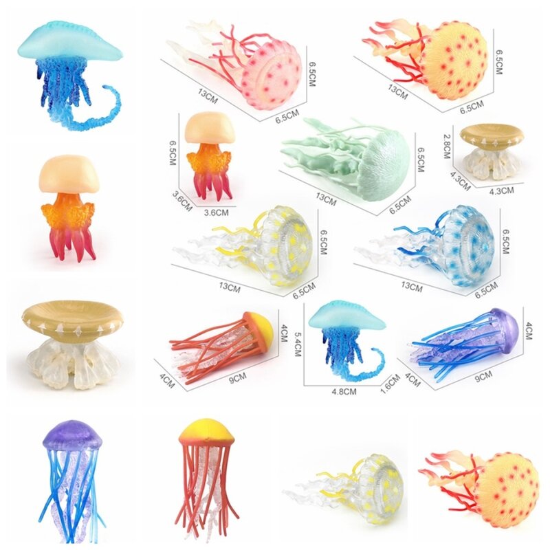 Estatuilla de animales marinos del océano sólido, medusas realistas, estrellas de mar, anémonas, modelo de vida marina multicolor de plástico
