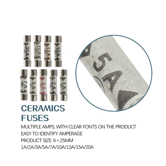 Fusibile UK BS1362 6*25mm può fusibile ceramico resistente agli atti vandalici riempito di sabbia 6x25MM 3A 5A 10A 13A 250V