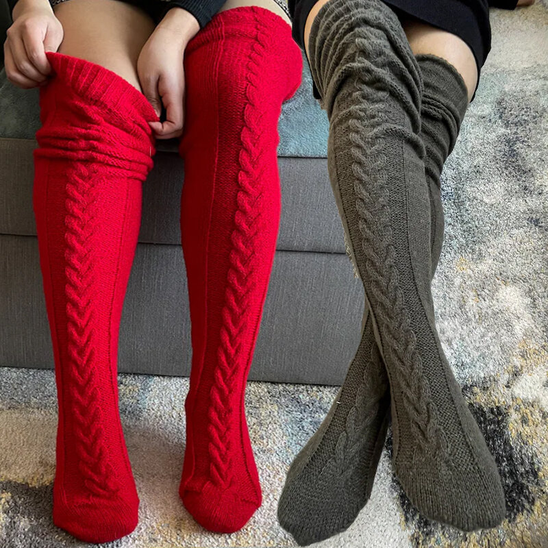 Женские зимние гетры, модные вязаные шерстяные носки выше колена