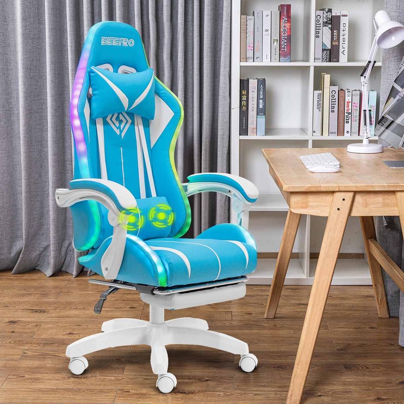 RGB 라이트 게이밍 의자, 게이머 컴퓨터 의자, 인체 공학적 회전 의자, 2 포인트 마사지 게이머 의자, 고품질