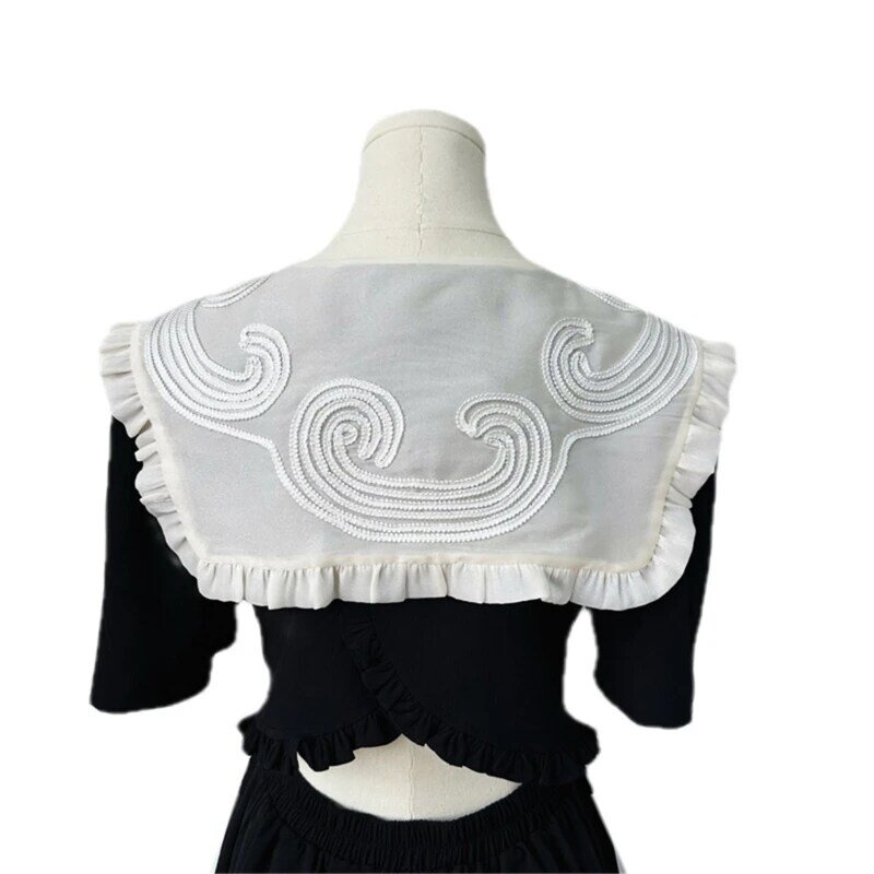New Lace Floral Collar Elegant Sweet Girls Blouse Collar Detachable for Lady Delicate Embroidery Ruffled