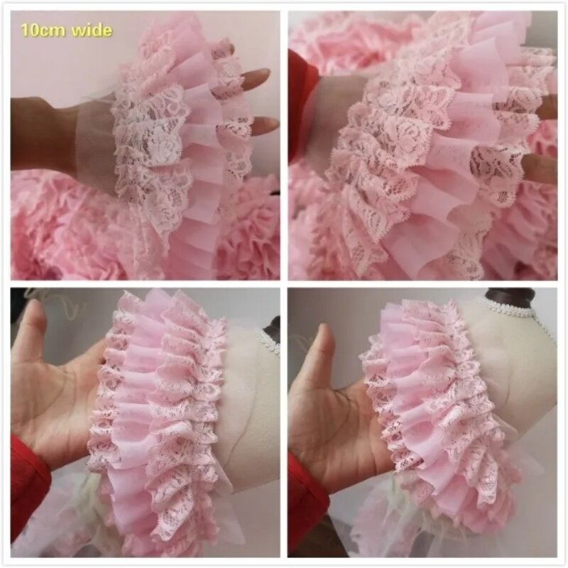 Ярко-розовая трехслойная плиссированная шифоновая красивая кружевная лента, ткань «сделай сам», свадебное платье ручной работы, юбка, одежда, отделка шляпы