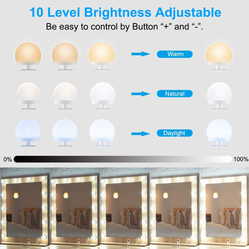 Bombillas LED para espejo de maquillaje, luces de tocador con USB de 12V, iluminación regulable para tocador de baño