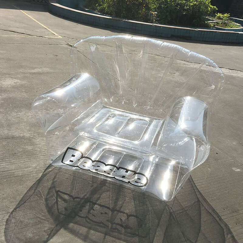 PVC 투명 팽창식 소파, 홈 라운지 의자, 야외 테라스 가구, 해변 캠핑 팬 모양, 게으른 안락 의자