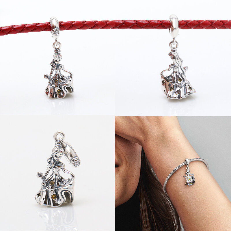 Fits Pandora Beauty and The Beast Charms Bracelet Women Disney Mrs. Potts and Chip Dangle Purple Teapot Beads For Jewelry Making