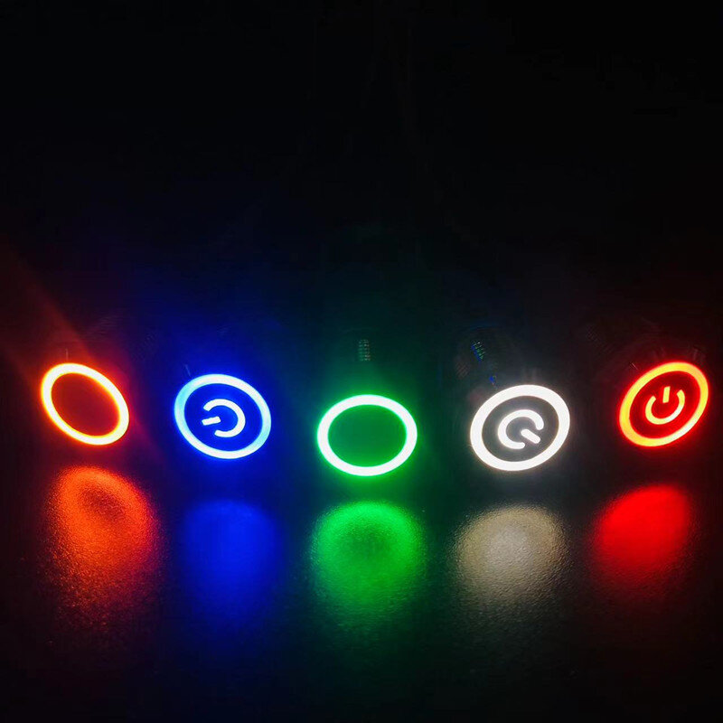 Joli à bouton-poussoir en métal étanche, lumière LED, verrouillage momentané, alimentation du moteur de voiture, rouge, bleu, 5V, 12V, 24V, 220V, 12mm, 16mm, 19mm, 22mm