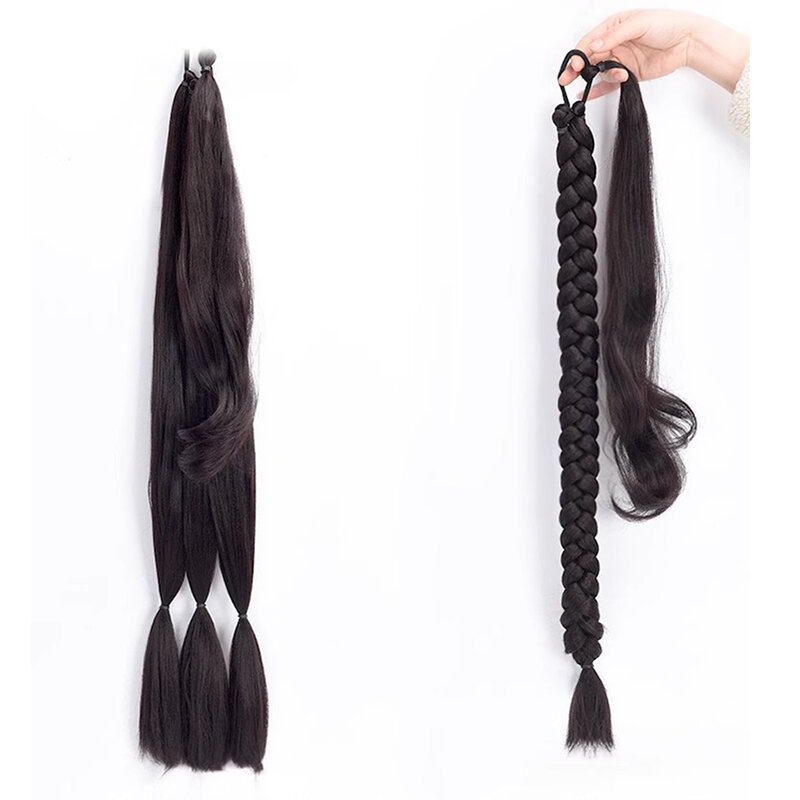 Super Long Wrap Around Jumbo Pre Braided Ponytail Brown  Synthetic Hair Extensions High Temperature Fiber