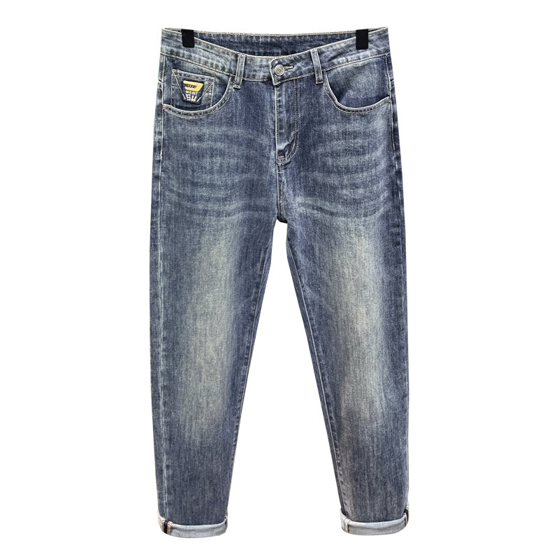 2024 Frühling und Sommer neues Stick muster Herren jeans Slim Fit All-Match Blue Fashion Trend Freizeit ausgewaschene Hose