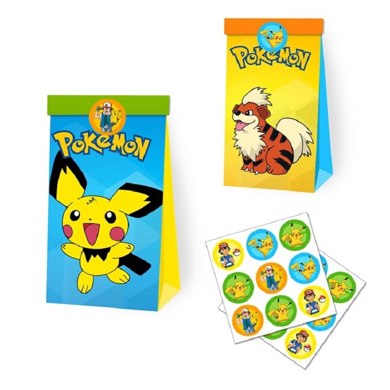 Pokémon Pikachu Gift Bag, Saco de doces, Tema dos desenhos animados, Party Festival Event, Decoração de aniversário, Favor Party Toys, 12pcs