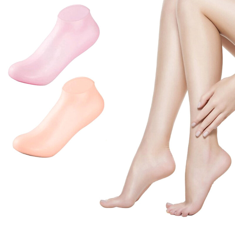 ถุงเท้าเจลป้องกันรอยแตกอุปกรณ์ Relief อาการปวดและเท้าทำจากซิลิโคน1คู่ช่วยป้องกันการแตกร้าวของผิวหนังที่ตายแล้วเพิ่มความชุ่มชื้น