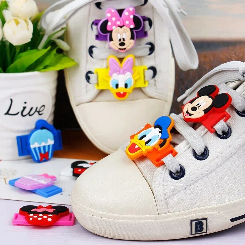 Disney-zapatos informales de dibujos animados de Mickey, accesorios de cordones, hebilla decorativa, zapatos de lona de flores, PVC, decoración de pegamento suave