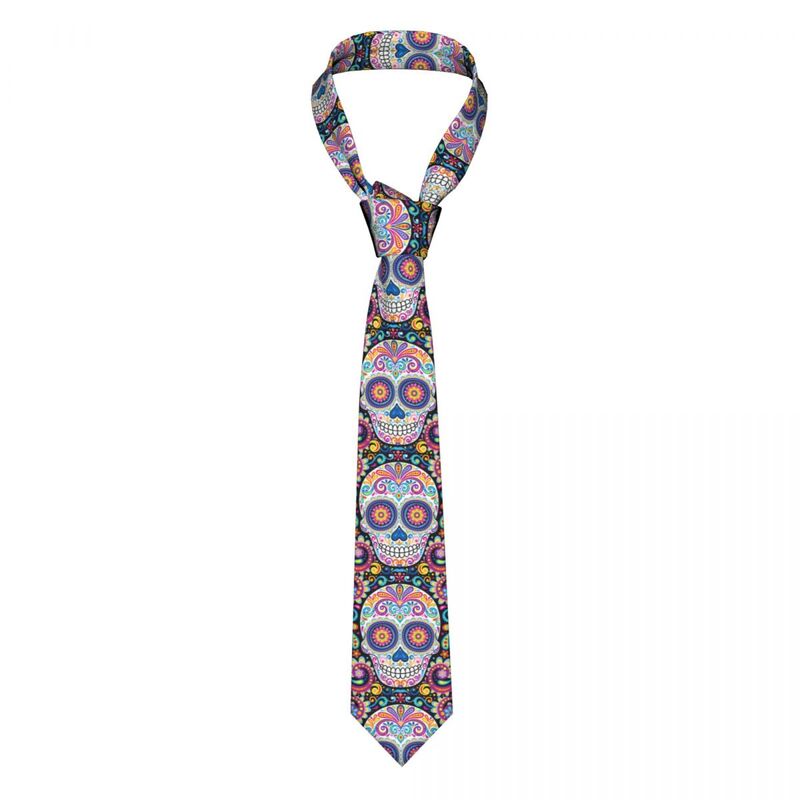 Gravatas de seda góticas personalizadas para homens, gravata artística mexicana do crânio do açúcar, dia dos mortos, gravatas da moda