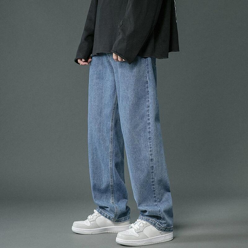 Джинсы мужские прямые с широкими штанинами, брюки из денима в стиле хип-хоп, Повседневные Классические прямые штаны с карманами, весна