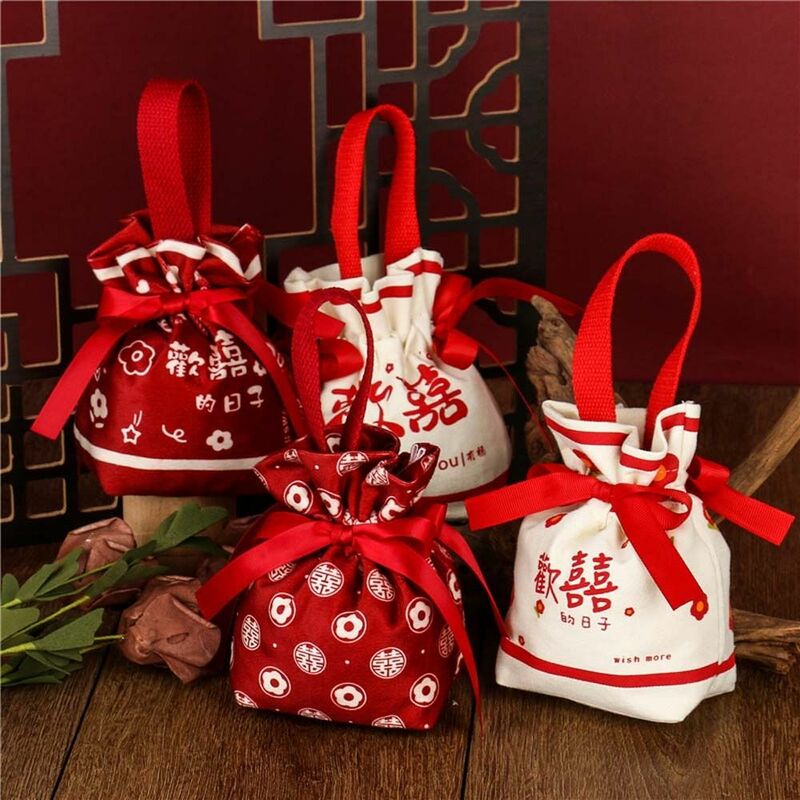 Tas serut kanvas huruf gaya Korea tas gula meriah kapasitas besar tas tangan bunga ember kecil